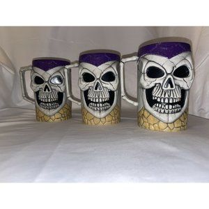 Set of 3 VTG Easter Unlimited Inc Skull Mug Stein Gold Tooth Pirate Halloween